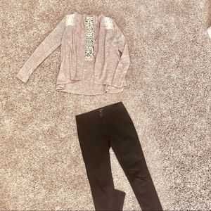 EUC Women's Light Brown Crochet Detail Cardigan size Small